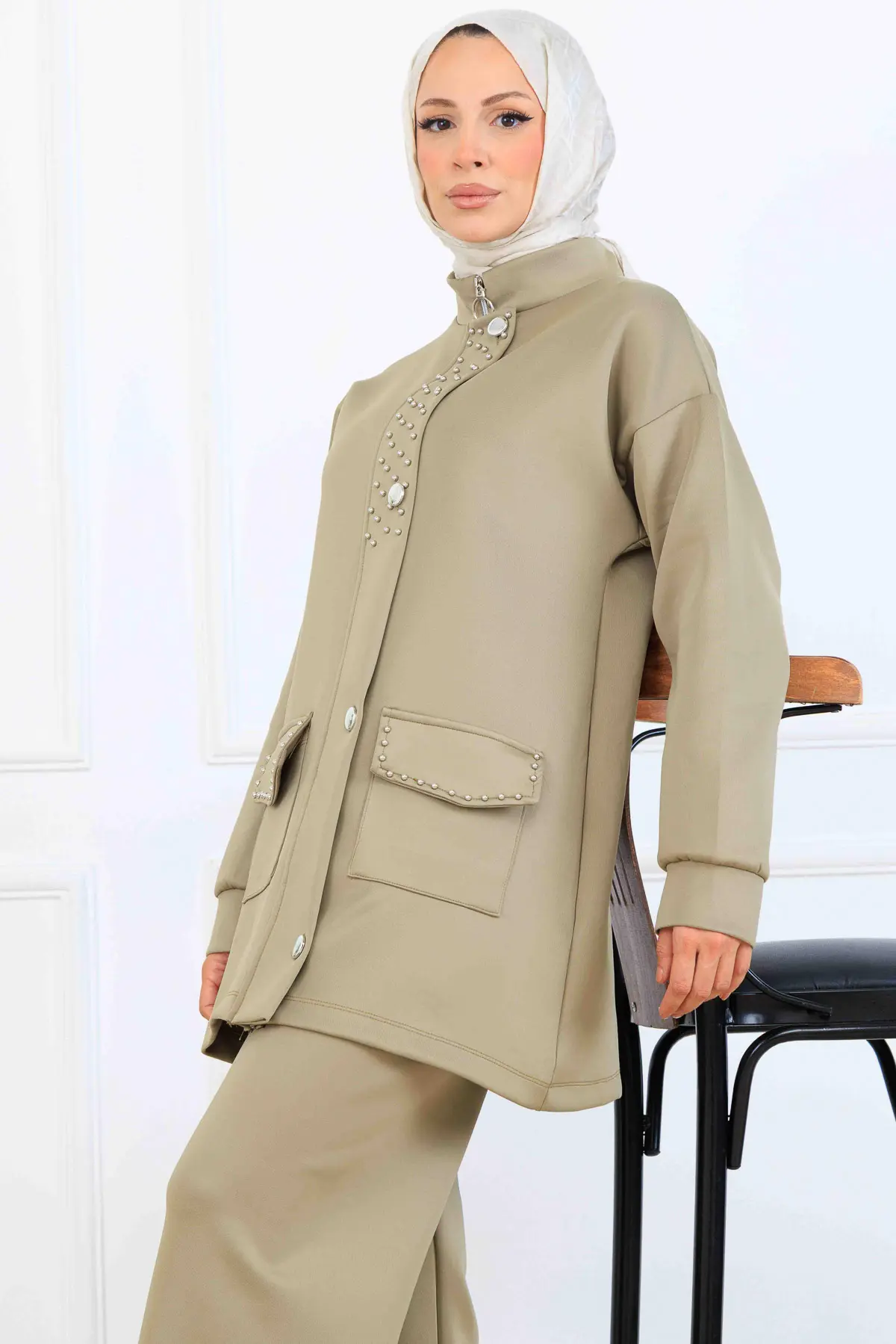 Boncuk Detaylı Scuba İkili Takım-detail