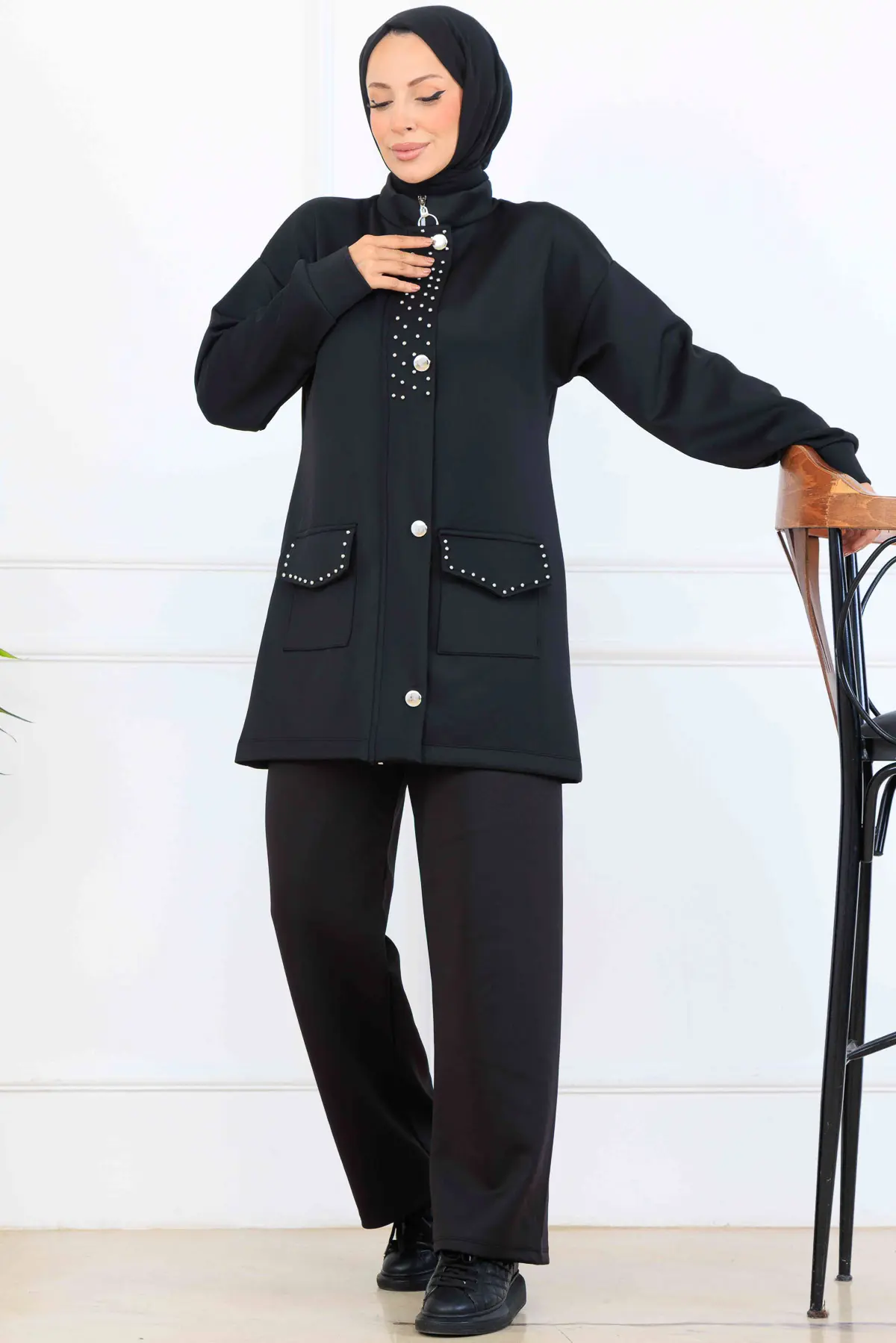 Boncuk Detaylı Scuba İkili Takım-detail