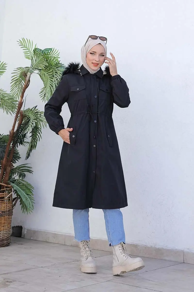 Bondit Kumaş Kürklü Kaban-detail