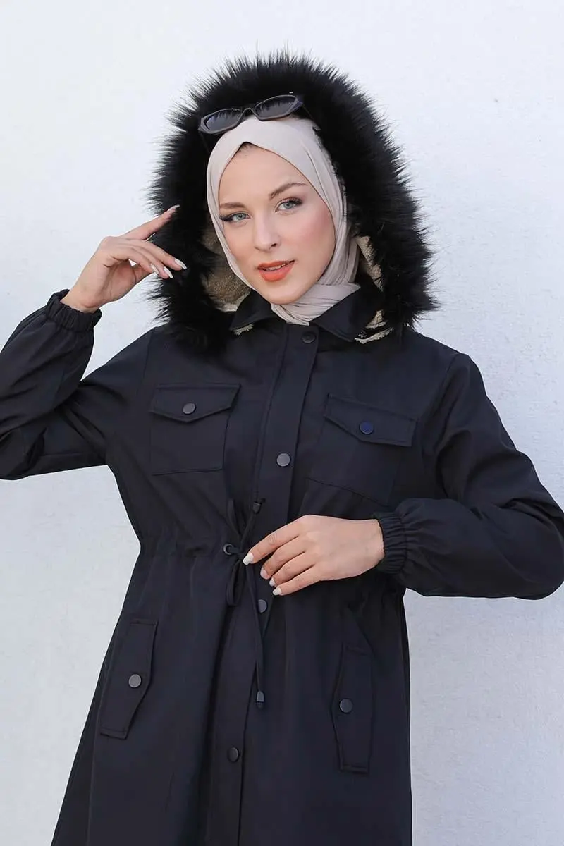 Bondit Kumaş Kürklü Kaban-detail