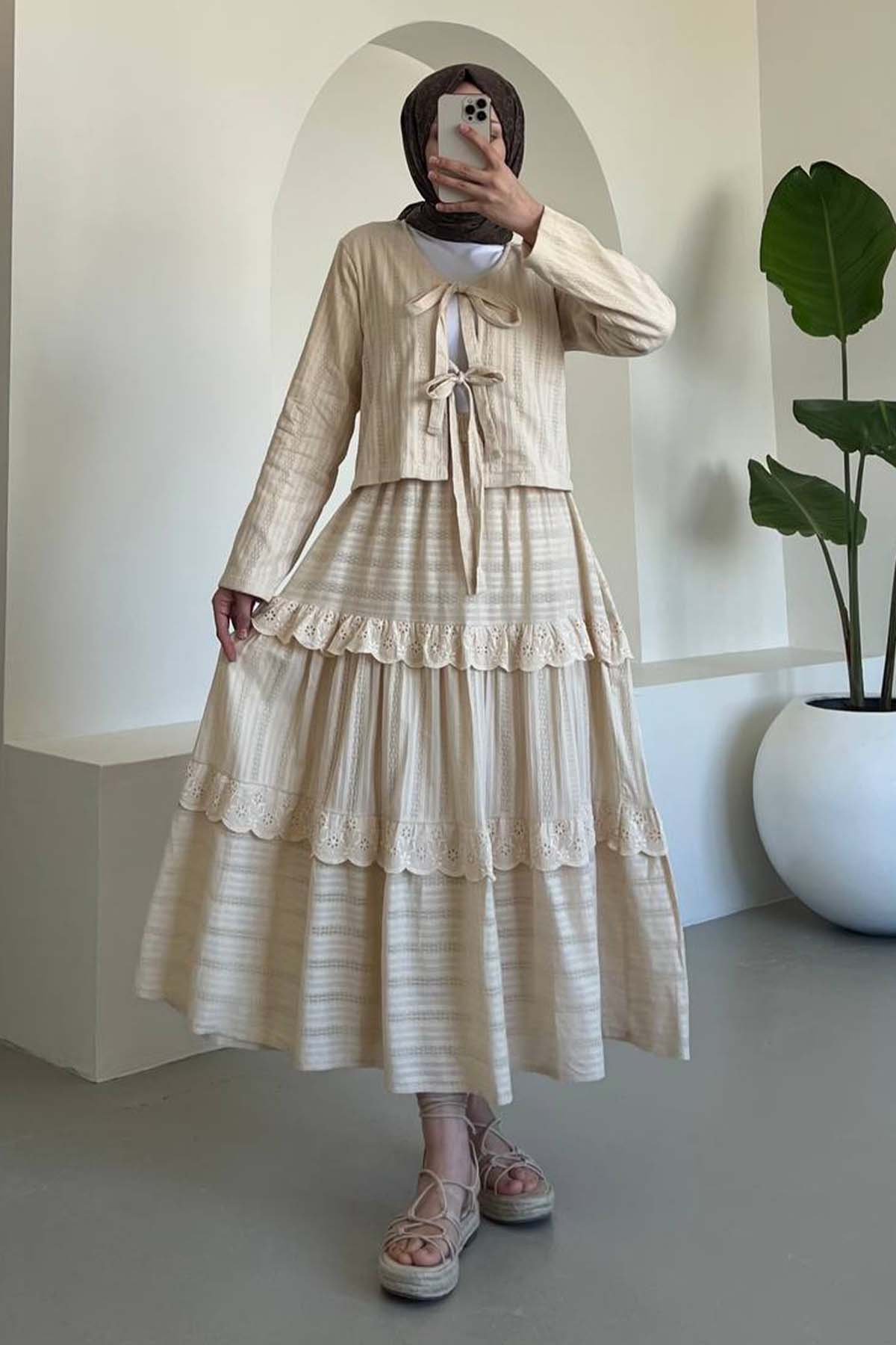 Embroidered Skirted Suit