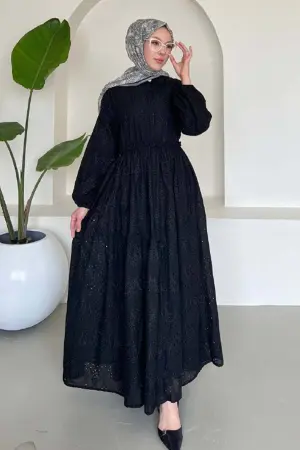 Brode Tesettür Elbise Siyah 1009-1