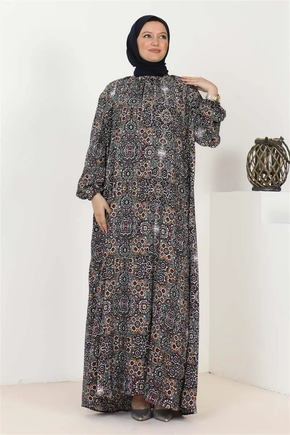 Büyük Beden Desenli Elbise-detail