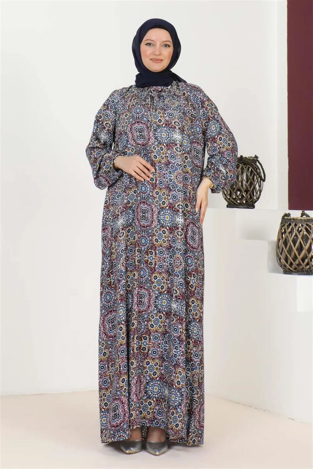 Büyük Beden Desenli Elbise-detail