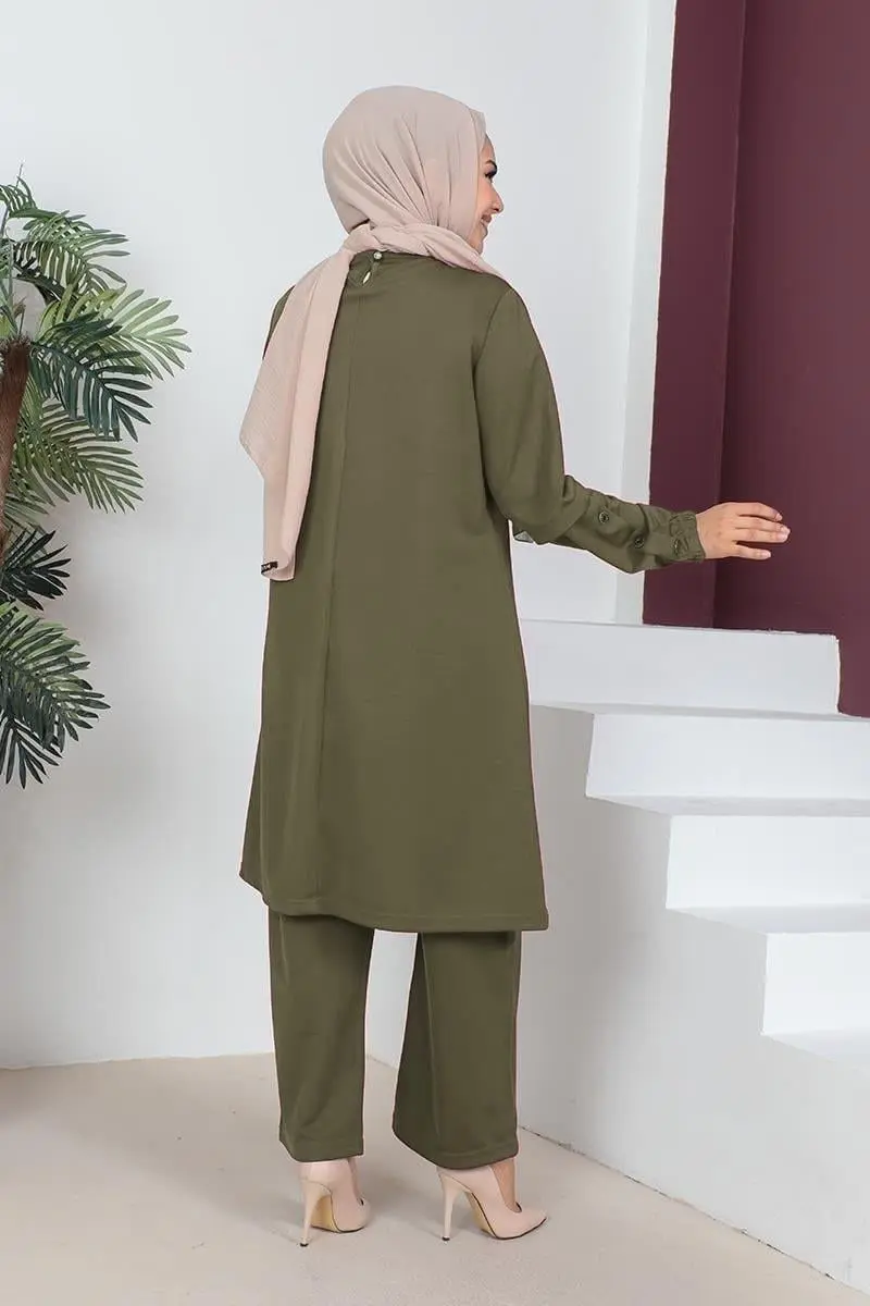 Büyük Beden Double Örme Takım Haki-detail