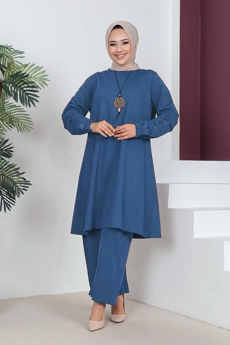 Büyük Beden Double Örme Takım Indigo-detail