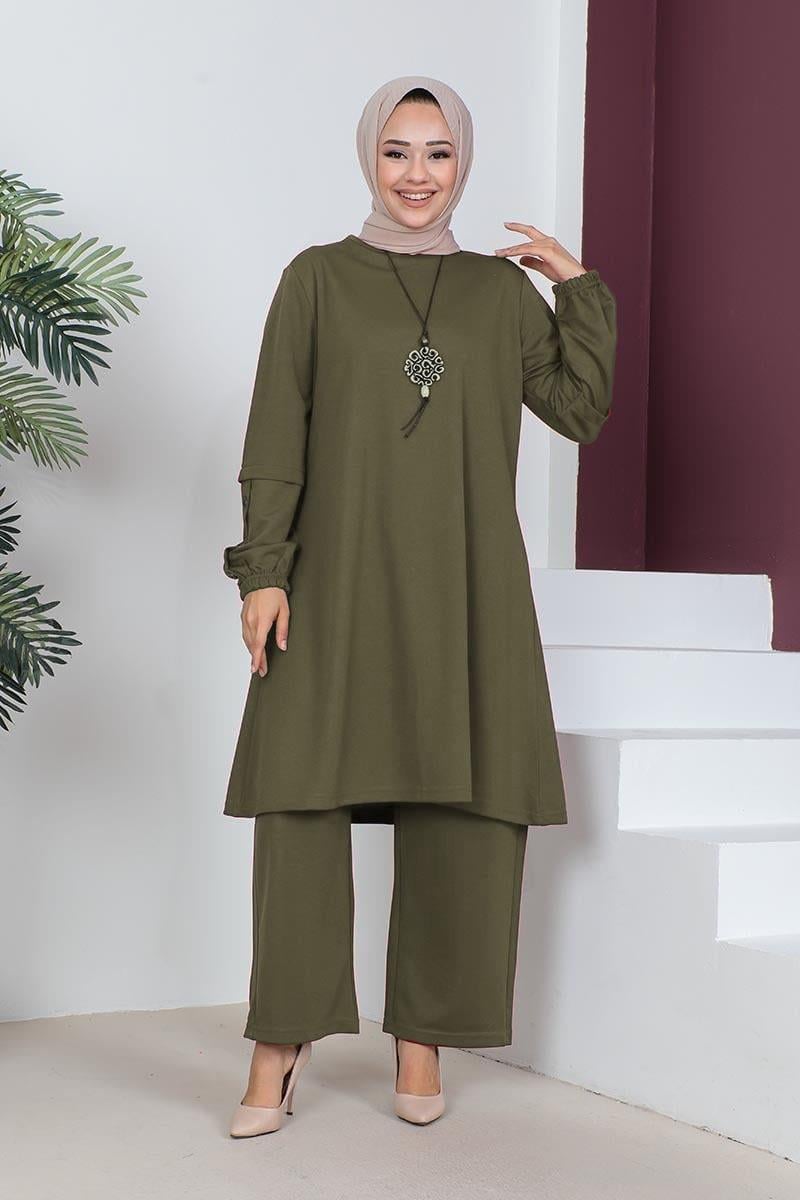 Büyük Beden Double Örme Takım Haki