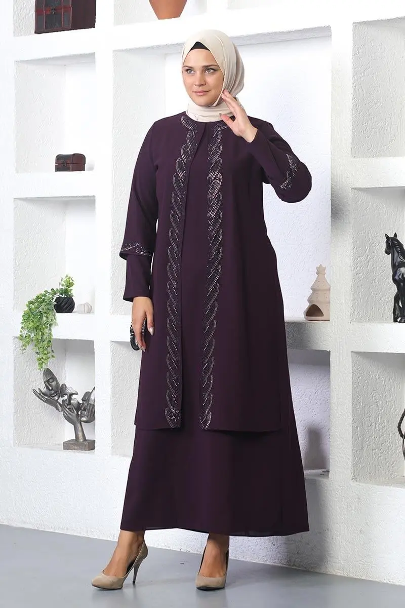 Büyük Beden Işlemeli Abiye Takım Elbise-detail