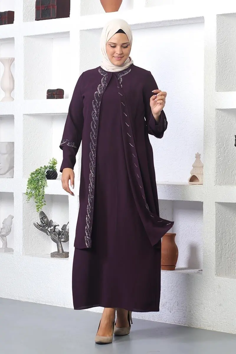 Büyük Beden Işlemeli Abiye Takım Elbise-detail