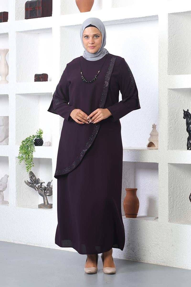 Large Size Necklace Hijab Evening Dress