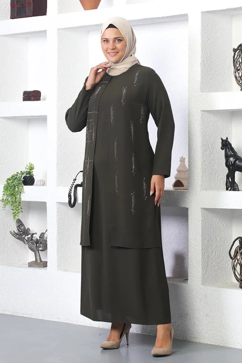 Büyük Beden Taş Işlemeli Abiye Elbise-detail