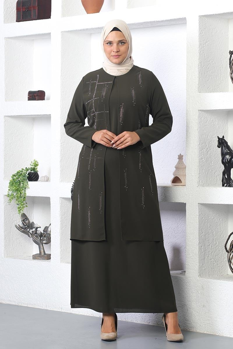 Plus Size Stone Embroidered Evening Dress