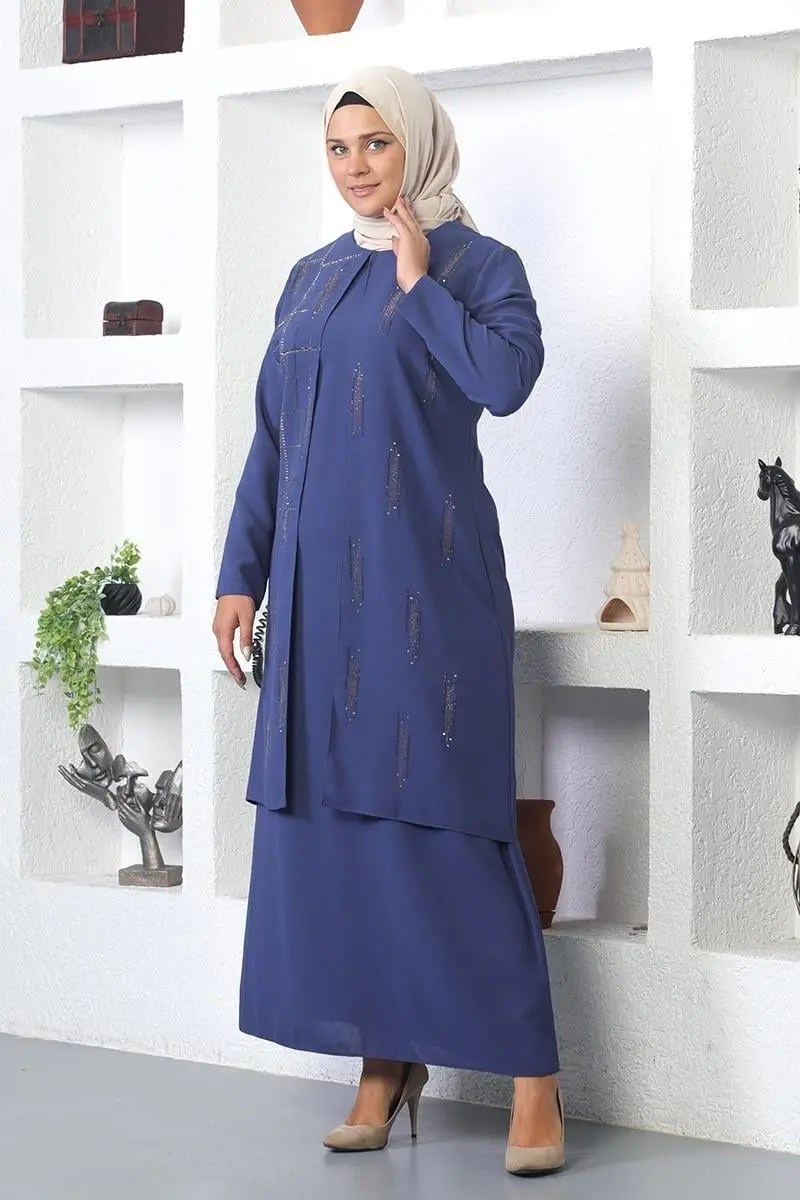 Büyük Beden Taş Işlemeli Abiye Elbise-detail