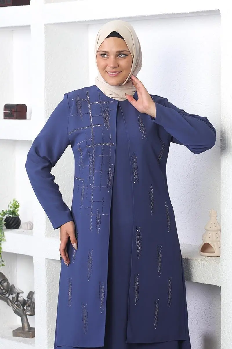 Büyük Beden Taş Işlemeli Abiye Elbise-detail