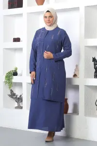 Plus Size Stone Embroidered Evening Dress