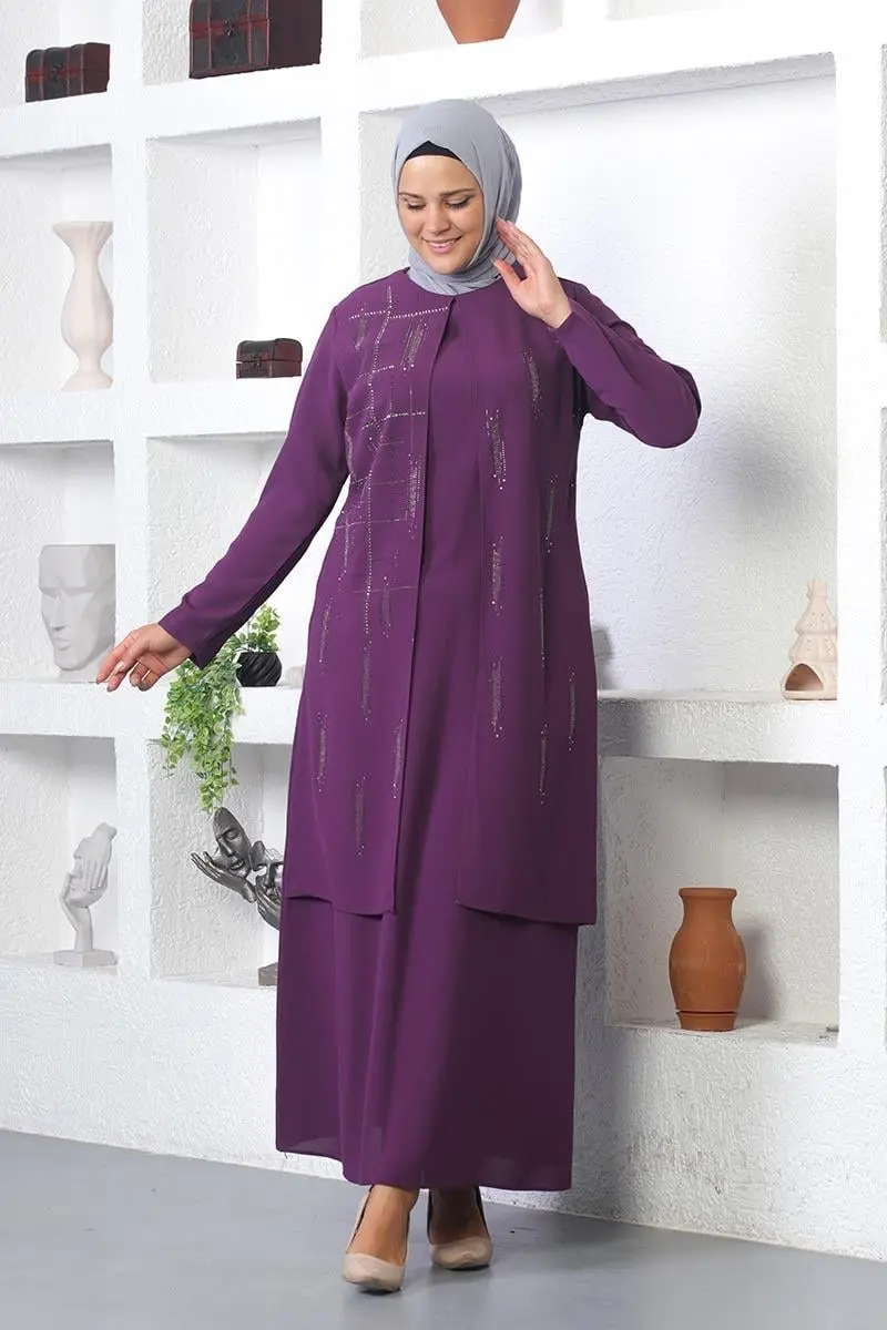 Büyük Beden Taş Işlemeli Abiye Elbise-detail