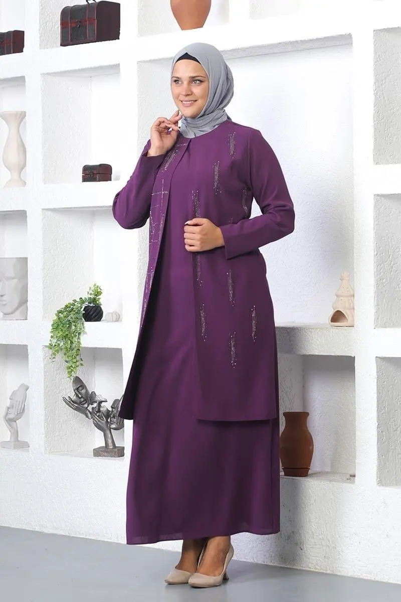 Büyük Beden Taş Işlemeli Abiye Elbise-detail