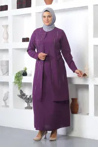 Plus Size Stone Embroidered Evening Dress