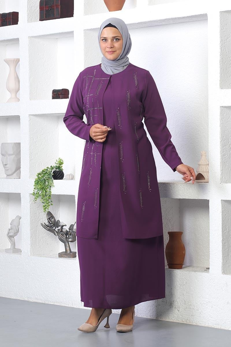 Büyük Beden Taş Işlemeli Abiye Elbise