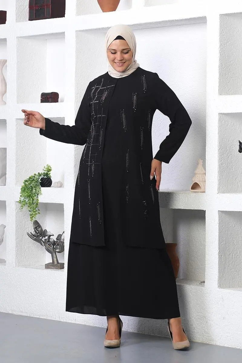 Büyük Beden Taş Işlemeli Abiye Elbise-detail