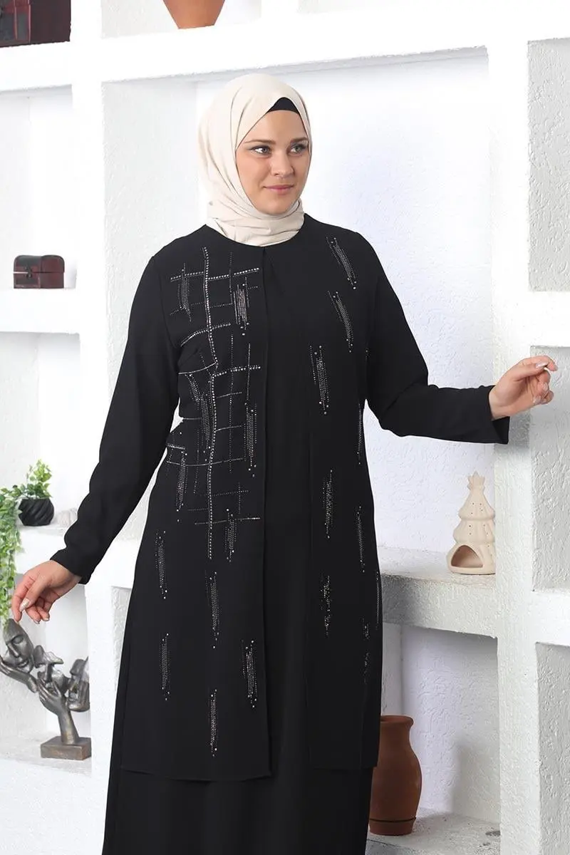 Büyük Beden Taş Işlemeli Abiye Elbise-detail