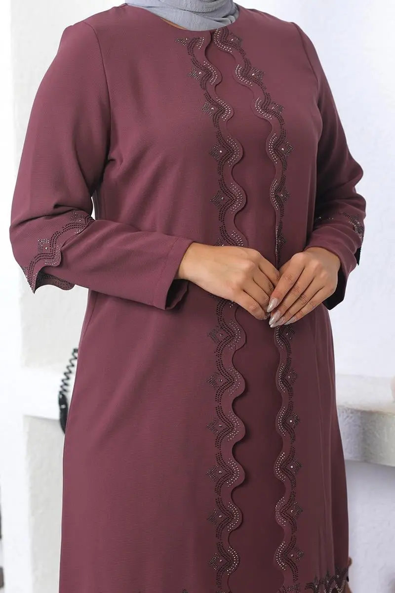 Büyük Beden Tesettür Işlemeli Abiye-detail