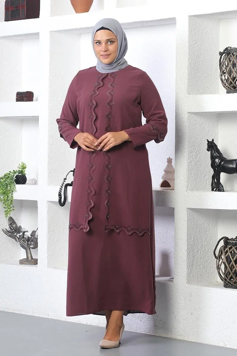 Büyük Beden Tesettür Işlemeli Abiye-detail