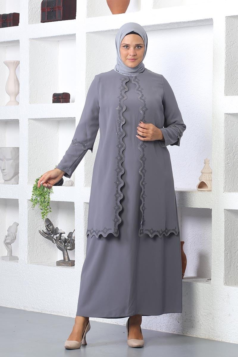Plus Size Hijab Embroidered Evening Dress