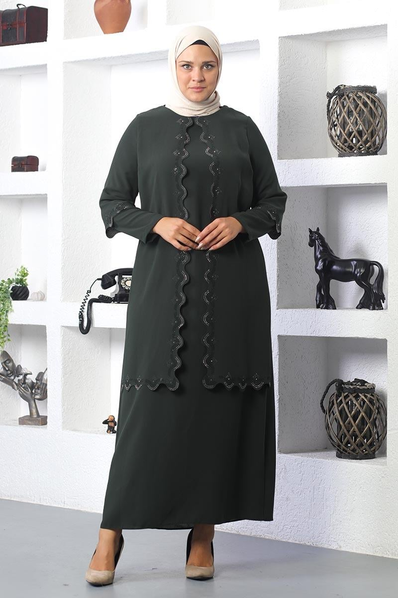 Plus Size Hijab Embroidered Evening Dress
