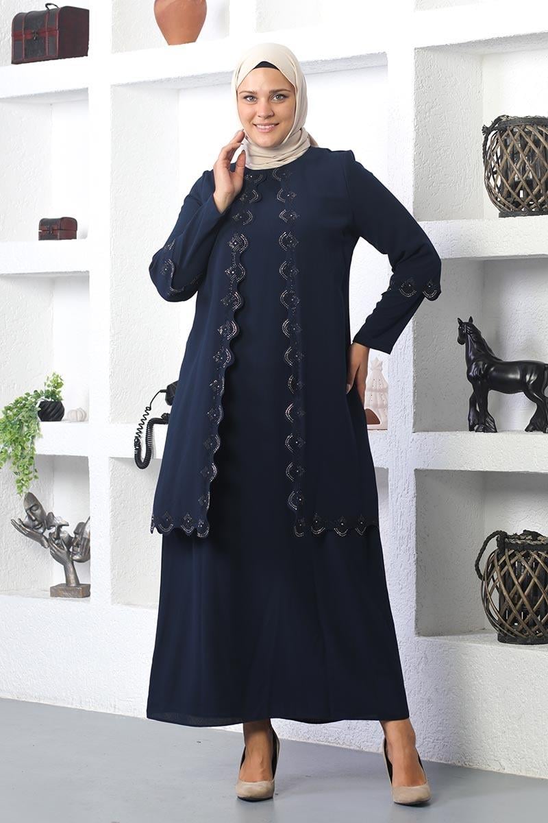 Büyük Beden Tesettür Işlemeli Abiye