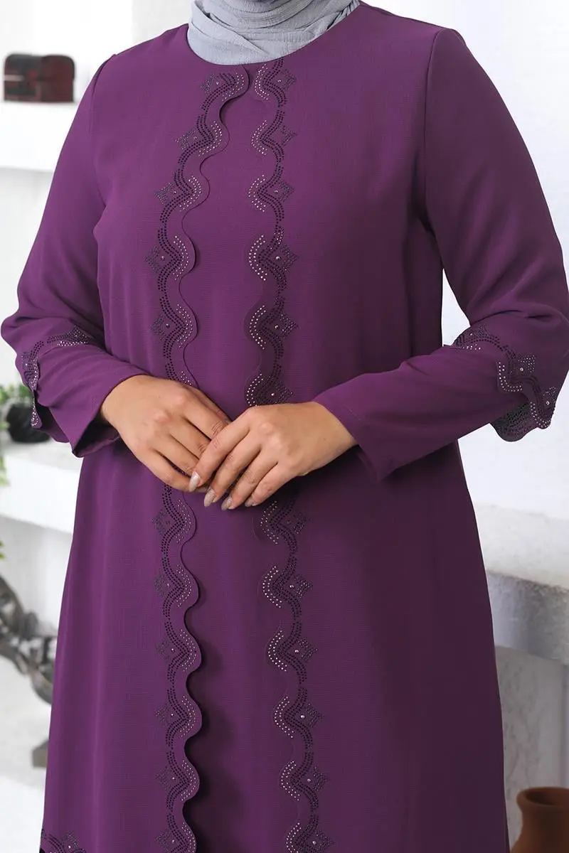 Plus Size Hijab Embroidered Evening Dress-detail