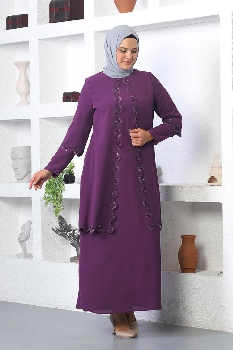 Plus Size Hijab Embroidered Evening Dress-detail