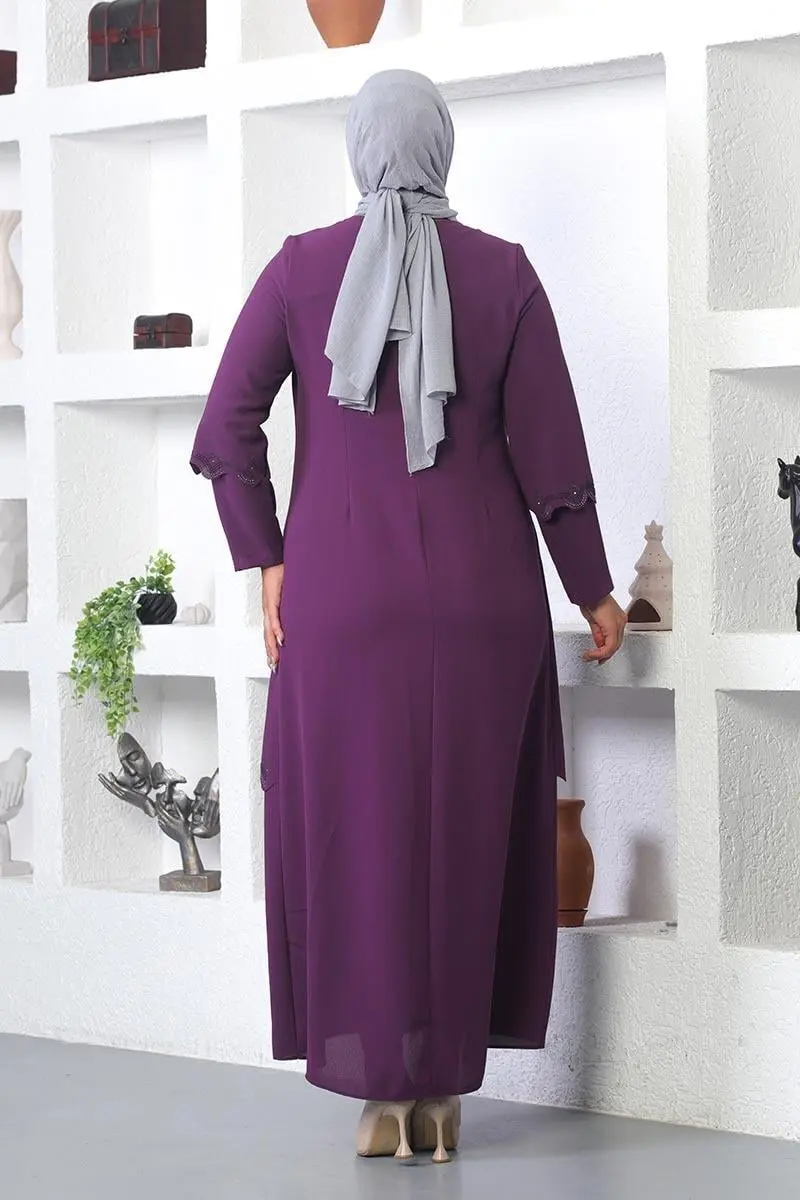 Plus Size Hijab Embroidered Evening Dress-detail