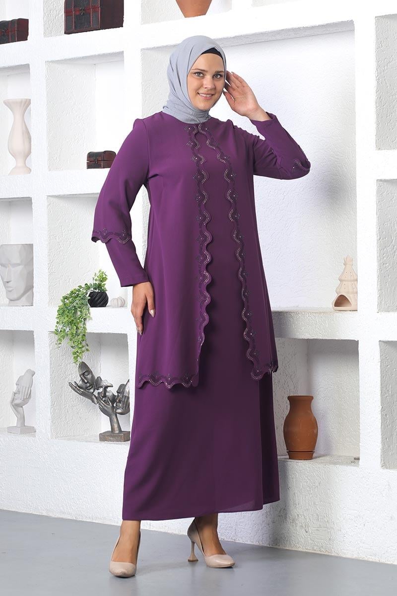 Plus Size Hijab Embroidered Evening Dress
