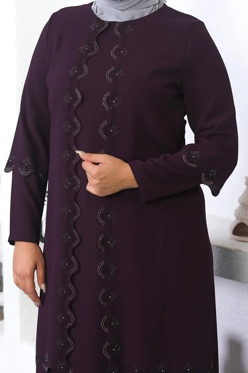 Plus Size Hijab Embroidered Evening Dress-detail