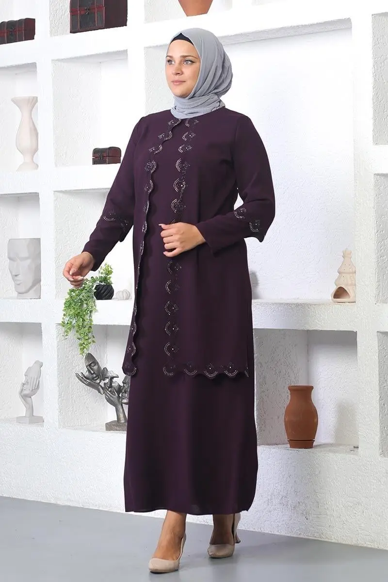 Plus Size Hijab Embroidered Evening Dress-detail