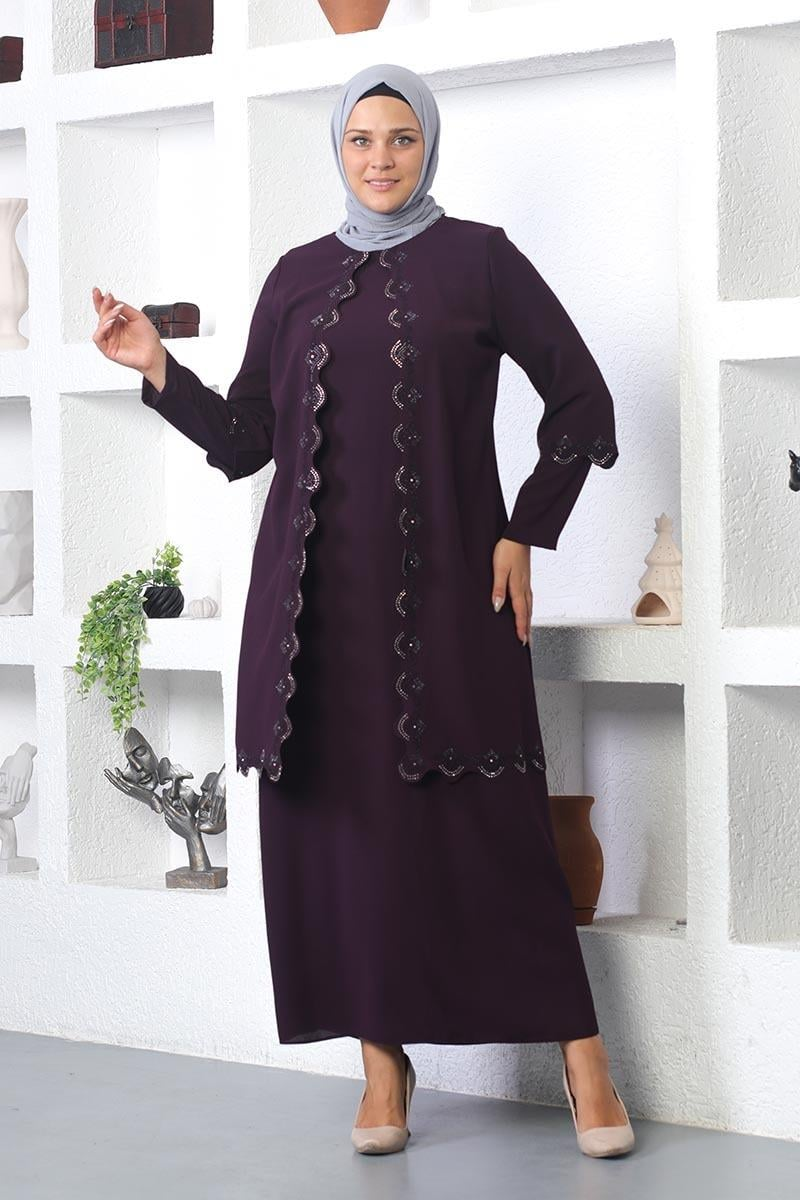 Plus Size Hijab Embroidered Evening Dress
