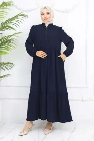 Zippered Abaya With Gathered Detail