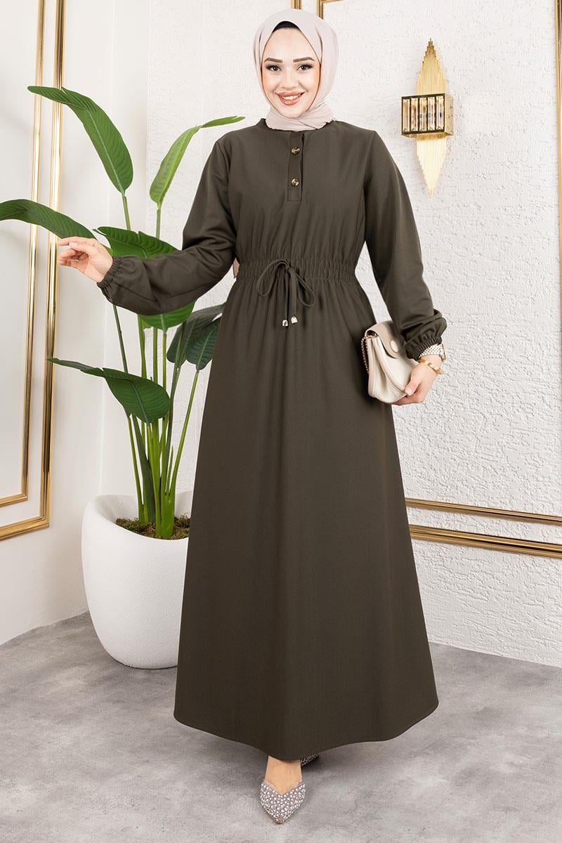 Bade Büzgülü Elbise Haki