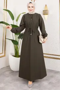 Bade Büzgülü Elbise Haki