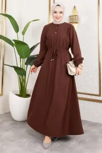 Bade Büzgülü Elbise Kahverengi