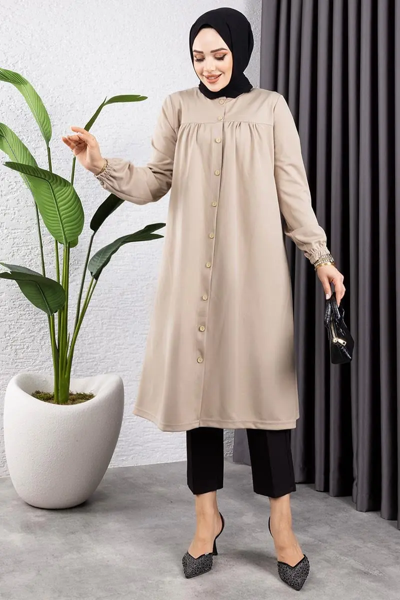 Büzgülü Tesettür Tunik Vizon-detail