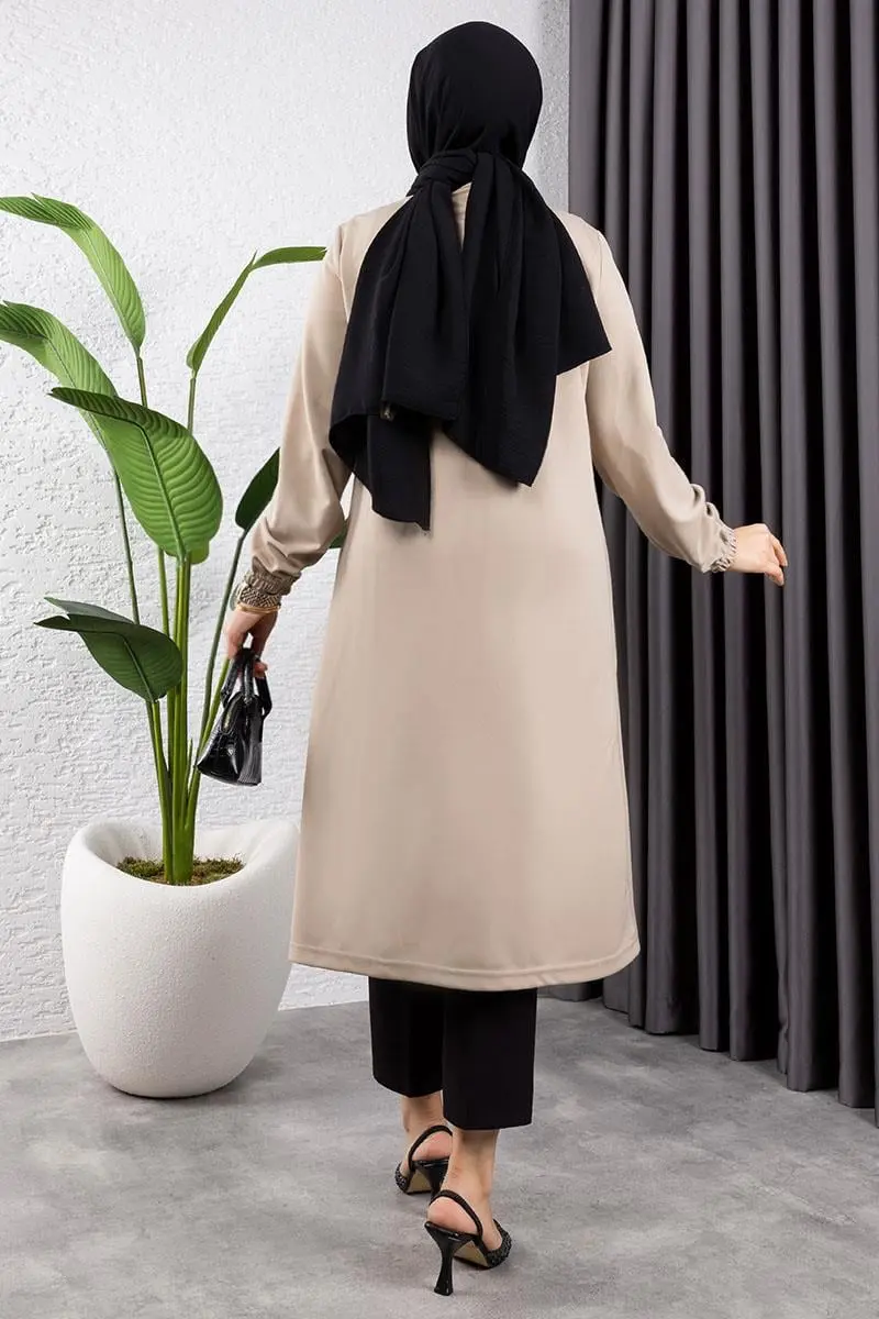 Büzgülü Tesettür Tunik Vizon-detail