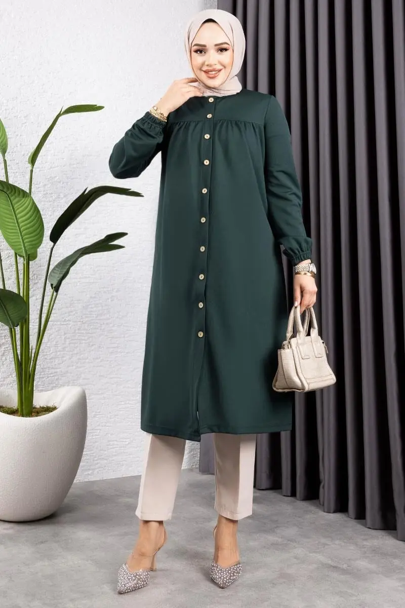 Büzgülü Tesettür Tunik Zümrüt Yeşili-detail