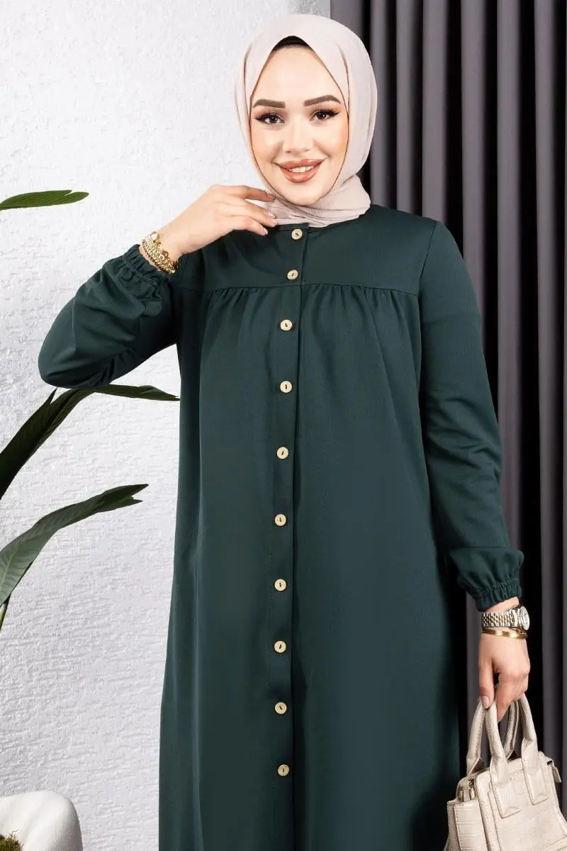 Büzgülü Tesettür Tunik Zümrüt Yeşili-detail