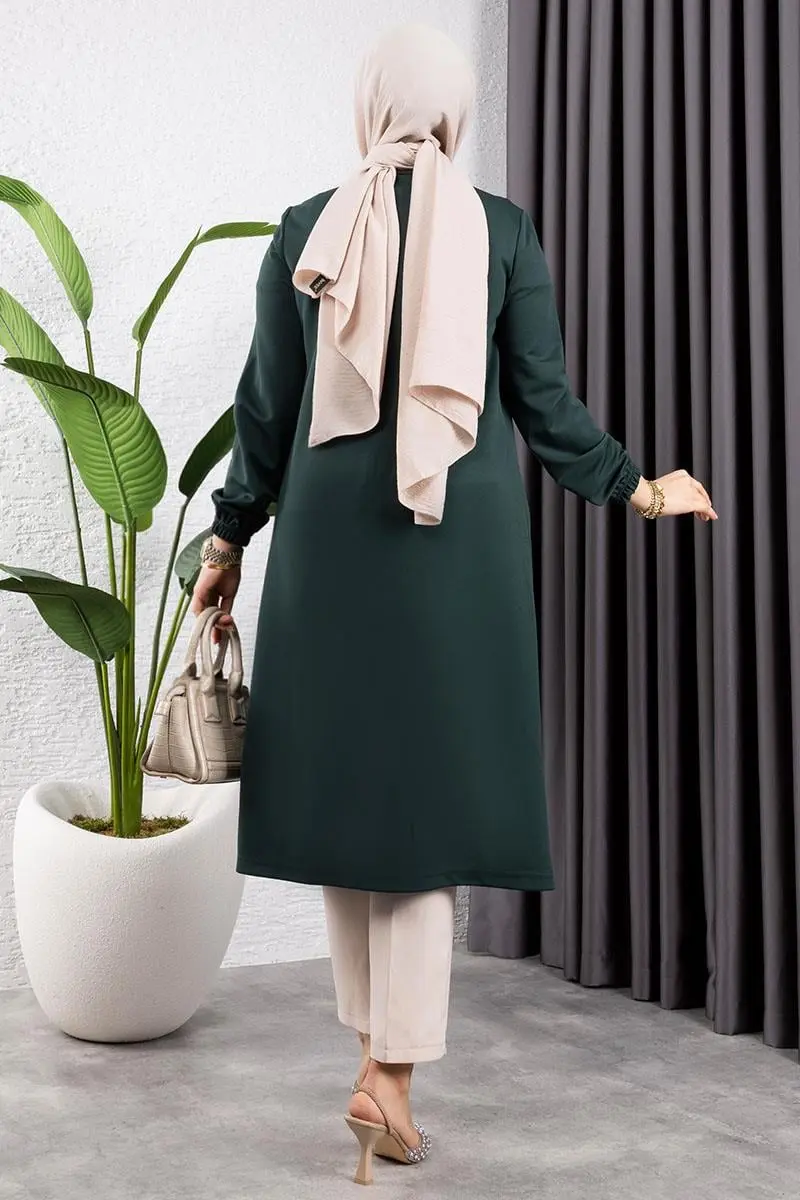 Büzgülü Tesettür Tunik Zümrüt Yeşili-detail