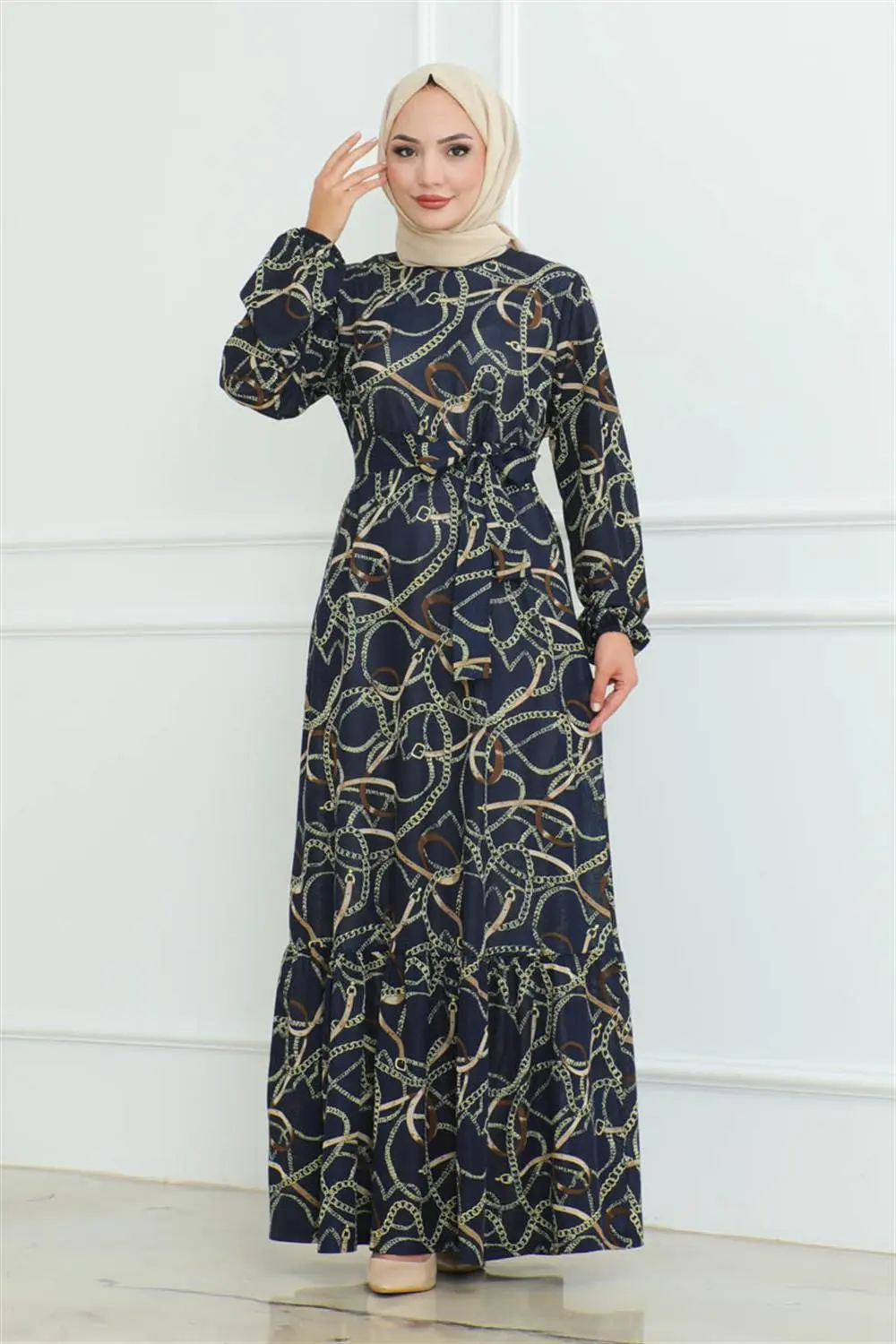 Gathered Chain Patterned Dress-detail