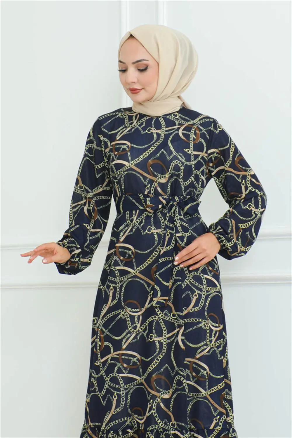 Gathered Chain Patterned Dress-detail