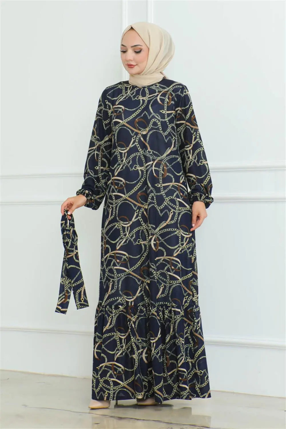 Gathered Chain Patterned Dress-detail