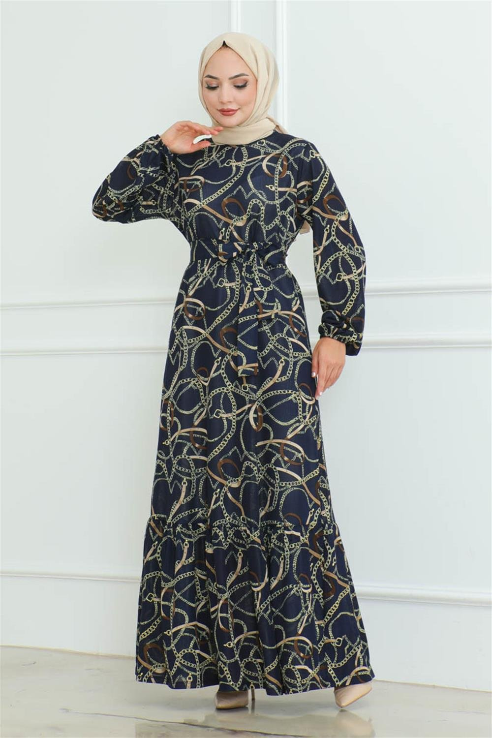 Gathered Chain Patterned Dress
